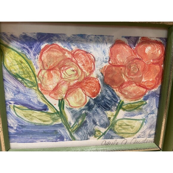 Gayle Austin Original Wood Framed Art Hand Drawn Colored Pencil Flowers 4.75”x6” - Picture 2 of 4
